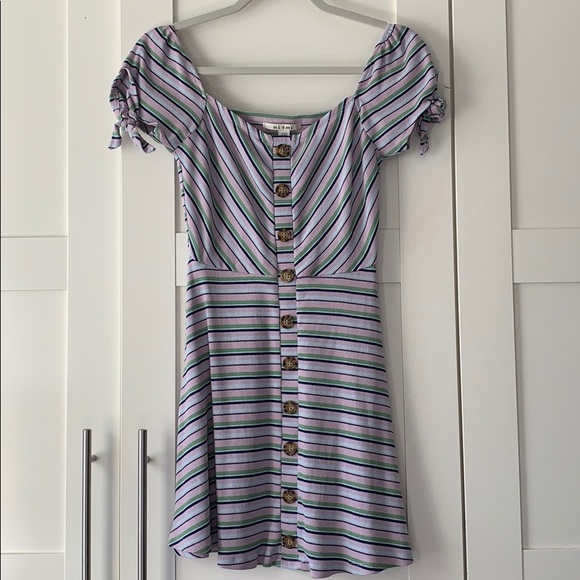 Summer striped dress with ties on the sleeves - Picture 1 of 7